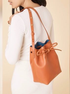 Mansur Gavriel Vegetable Tanned Calfskin Mini Bucket Bag Camel Brown Italian